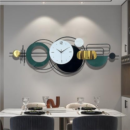 59"Oversized Wall Clock for Living Room,Large Modern Metal Wall Art - color: Green and Black