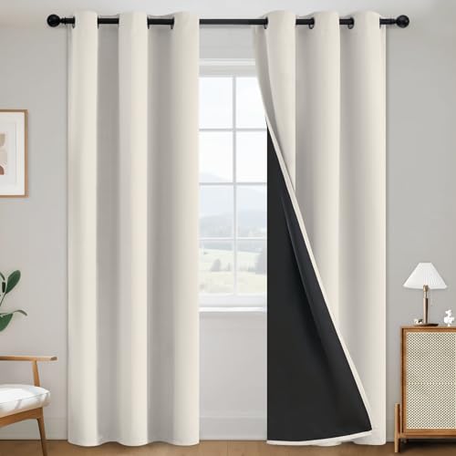 SimpleHome Cream 100% Blackout Curtains Room Darkening Living Room 84 Inch - color: Cream, size: 38"W x 84"L (Pack of 2)