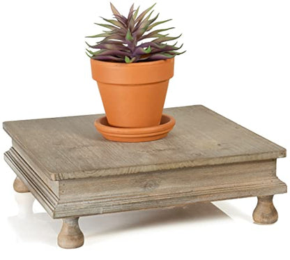Red Co. 12” x 12” Decorative Square Tabletop Wooden Display Tray Riser in Whitewash Finish