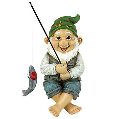 Design Toscano Ziggy with Fishing Pole Garden Gnome Indoor/Outdoor Shelf - color: Ziggy the Fishing Gnome