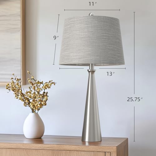 Oneach 25.75" Modern Table Lamp for Bedroom Set of 2, USB C Port, Silver - color: Brushed Nickel