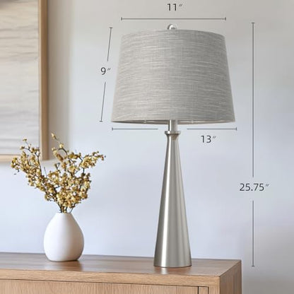 Oneach 25.75" Modern Table Lamp for Bedroom Set of 2, USB C Port, Silver - color: Brushed Nickel