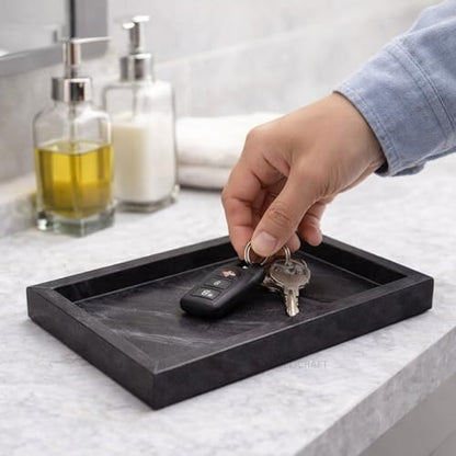 Natural Marble Tray, Black, 12" x 8", Rectangular - color: Black, size: 8" x 12" x 1.5"