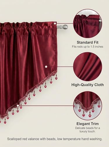 Molaxhome Swag Curtain Scalloped Curtain Valance Drape Sheer Lace Panel 1pc - color: Cloth Red
