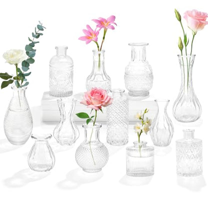 KJHL Glass Bud Vases Set of 12, Small Flower Vases for Wedding Centerpiece - size: 12 Pcs