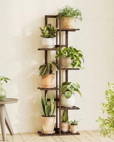 Bamworld Bamboo Plant Stand Indoor 6 Tiered Plant Shelf, Walnut 48 Inch - color: Walnut