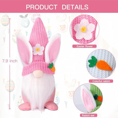 Sggvecsy Easter Gnomes Decorations 3Pcs Bunny Spring Tomte Nisse Swedish Rabbit Plush Scandinavian Faceless Dwarf Handmade Elf for Table Ornament Home Decor