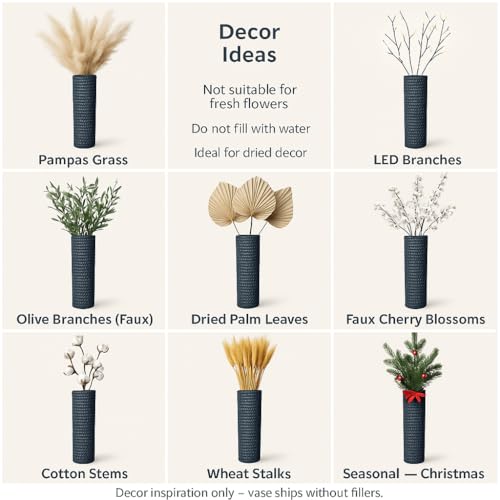 Leewadee Set of 2 Large Floor Vases Metal for Pampas Grass - color: Black