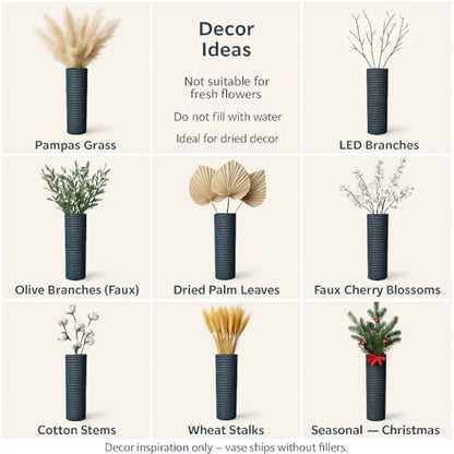 Leewadee Set of 2 Large Floor Vases Metal for Pampas Grass - color: Black