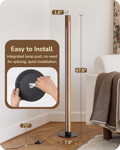 EDISHINE Wooden Floor Lamp with Remote, Dual Lighting, 7CCT & Dimmable - color: Light Brown