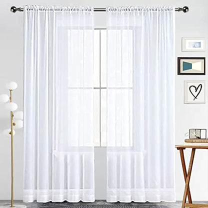 SpaceDresser Basic Rod Pocket Sheer Voile Window Curtain Panels White 1 Pair 2 Panels 52 Width 63 Inch Long for Kitchen Bedroom Children Living Room Yard(White,52 W x 63 L) - color: White, size: 52"W x 63"L (Pack of 2)