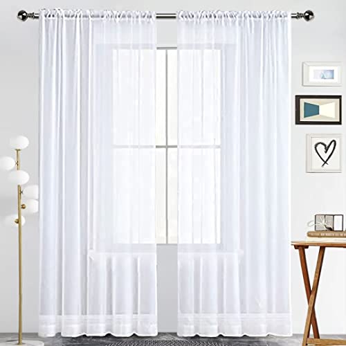 SpaceDresser Basic Rod Pocket Sheer Voile Window Curtain Panels White 1 Pair 2 Panels 52 Width 63 Inch Long for Kitchen Bedroom Children Living Room Yard(White,52 W x 63 L) - color: White, size: 52"W x 63"L (Pack of 2)