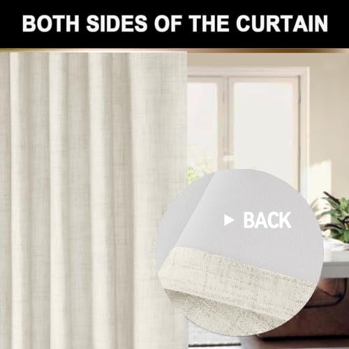 100% Blackout Shield Linen Textured Total Blackout Curtains 90 Inches Long - color: Alba | Beige White, size: 50"W x 90"L (Pack of 2)