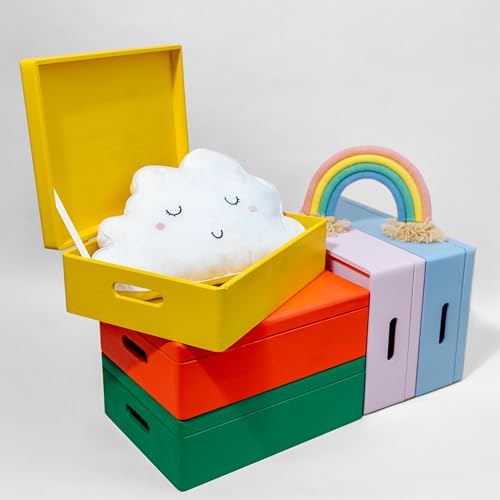 Creative Deco XL Blue Wooden Box Storage with Hinged Lid - color: Blue, size: XL | Handles