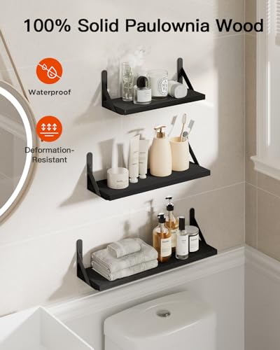 Amada Solid Paulownia Wood Wall Shelves, Medium Size, 6 Pcs, Black - color: Black, size: Medium