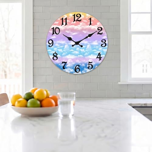 ArtSocket Round Wall Clock Silent Non-Ticking 8", Cloud Rainbow - color: Striped Blue Modern, size: 8in