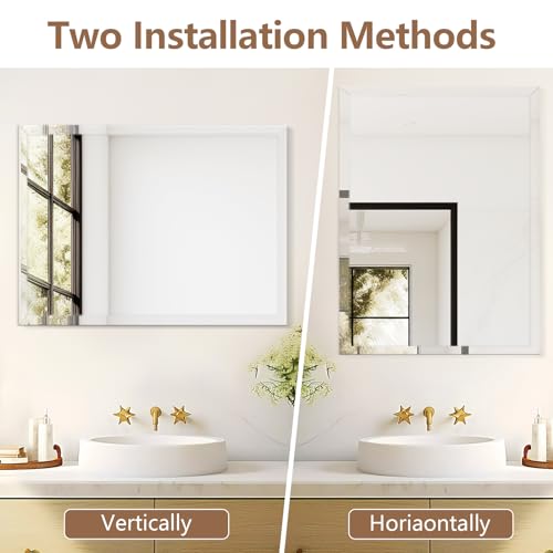 30x36 Inch Rectangle Frameless Mirror, Beveled Bathroom Mirror - size: 30"L x 36"W
