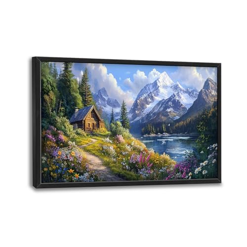 Trulave Large Mountain Nature Wall Art Decor for Living Room 36''x24'' | Landscape Canvas Wall Decor Nature Pictures Framed Painting Landscape Tree Artwork for Bedroom Office - color: Mountain, size: 36"L x 24"W