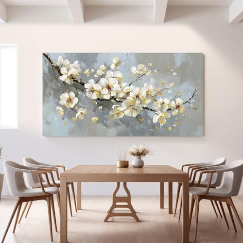 YISXINOAG Beige Flower Floral Wall Art Modern Painting Canvas Print 24"X48" - color: grey beige, size: 48"L x 24"W