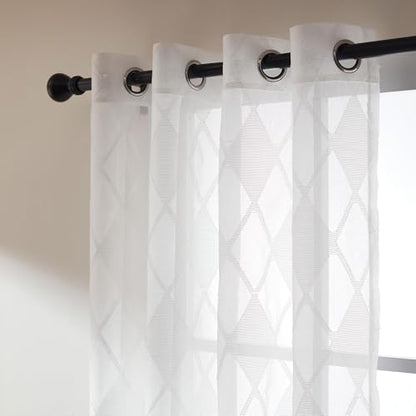 SLEEP ZONE Sheer Curtain 95 inches Long of 2 Panels for Living Room and Bedroom, White Sheer Curtain Cutwork Embroidered Sheer Curtains, 42" W × 95" L, White Lattice - size: 42"W x 95"L (Pack of 2)
