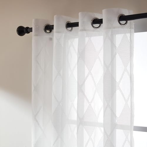 SLEEP ZONE Sheer Curtain 72 inches Long of 2 Panels for Living Room and Bedroom, White Sheer Curtain Cutwork Embroidered Sheer Curtains, 52" W × 72" L, White Lattice - size: 52"W x 72"L (Pack of 2)