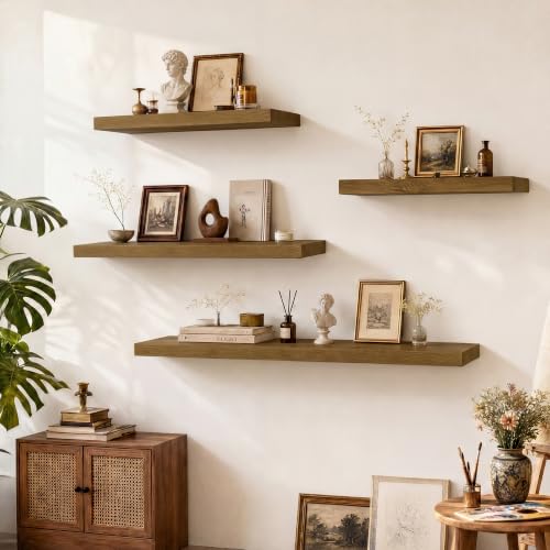 Solid Wood Floating Shelves for Wall 48 inch,Grey Wooden Shelf Set of 1 - color: Grey, size: 48inches-1P