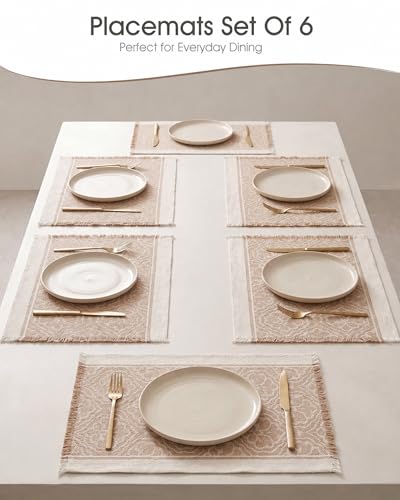 Placemats Set of 6, 13.8 x 17.7 Inch, Polyester, Jacquard Woven - color: Polyester-13.8 X 17.7inch-light Beige