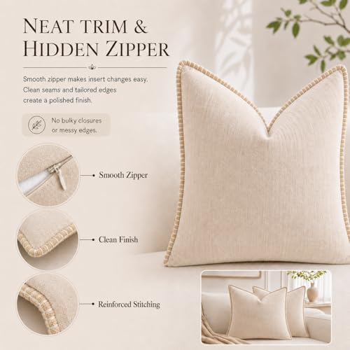 Decorative Throw Pillow Covers 18x18Inch, Pack of 2 Beige - color: Chenille-white