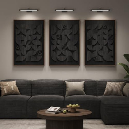 Framed 3D Wood Black Abstract Textured Wall Decor Living Room, 24x36 Inch - color: Black