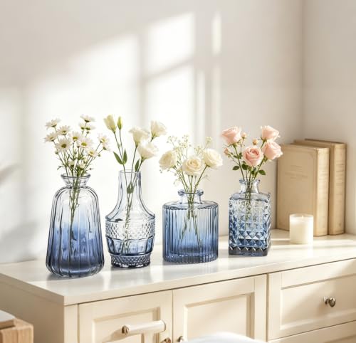 Fixwal 36 Blue Bud Vases Glass Bud Vase Set of 36, Small Vases for Flowers - color: Blue, size: 36pcs