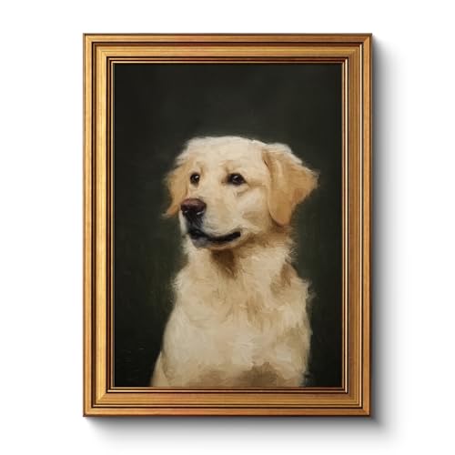 Golden Retriever Dog Portrait Vintage Gold Framed Wall Art 12x16 Inch - color: Golden Retriever, size: 16"L x 12"W