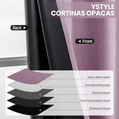 Faux Linen Blackout Sliding Door Curtains, 100" W x 96" L (1 Panel) - color: Light Purple, size: 100"W x 96"L (Pack of 1)