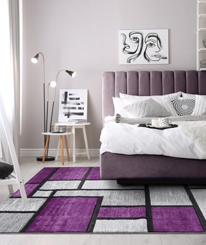 Modern 5x7 Purple Geometric Living Room Rug - Area Rugs for Living Room Dining & Bedroom - Hand Carved Runner Carpet - Durable Polyester - Non-Fade Stain-Resistant - Turkish Made - color: Purple, size: 5' x 7' (Rectangular)