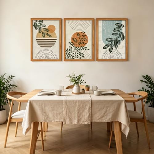 HCJWCXD Boho Plant Wall Art Set of 3 Framed Canvas Prints 12x16 Inch - color: Green Leaves and Rising Sun, size: 12x16 Inches