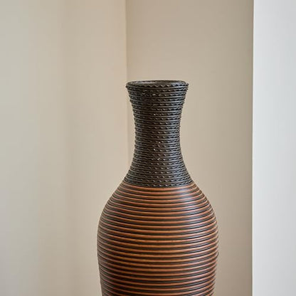 39" Hand-Woven PVC Rattan Floor Vase, Brown Tall Decorative Vase for Home Decor, Farmhouse Boho Entryway Living Room Office Statement Vase for Pampas Grass Dried Branch Display