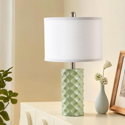 Star Diamond Ceramic Table Lamps Set of 2 - Sage Green Nightstand Lamps 23" - color: Sage Green