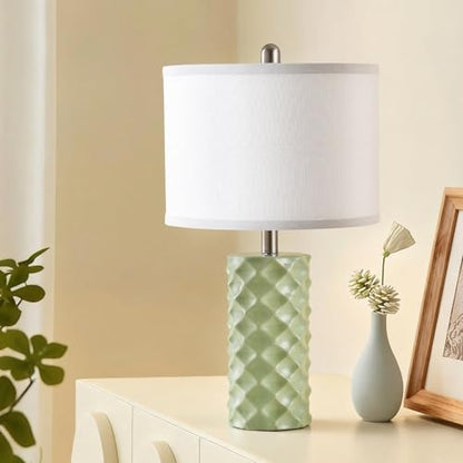 Star Diamond Ceramic Table Lamps Set of 2 - Sage Green Nightstand Lamps 23" - color: Sage Green