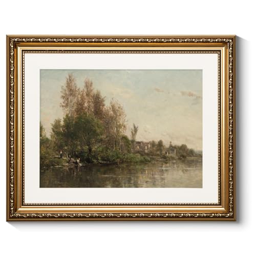 ARPEOTCY Vintage Gold Framed Wall Art Decor, 13x16 inch River Banks Landscape Paintings, Classic Vintage Room Decor, Canvas Prints Antique Frame Home Wall Art for Living Room Bedroom - color: Oise River Bank, size: 16"L x 13"W