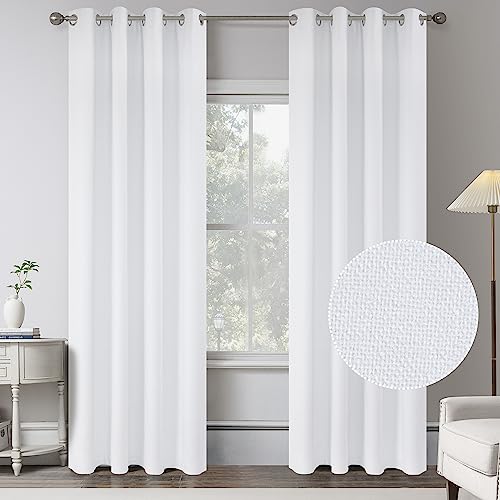 KEQIAOSUOCAI Pure White 100% Blackout Linen Curtains 100 Inches Long 2 Panels for Bedroom,Modern Farmhouse Full Black Out Room Darkening Thermal Insulated Window Curtain Panels W50 x L100 Inch Length - color: Pure White, size: 50"W x 100"L (Pack of 2)