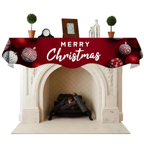 NYZE Christmas Mantel Scarf 60 x 17 Inch Fireplace Mantel Scarf Cover Decoration for Christmas Fireplace Scarf Shelf Top Runner Holiday Winter Home Decor - size: 60 x 17 in, style: Merry Christmas 3