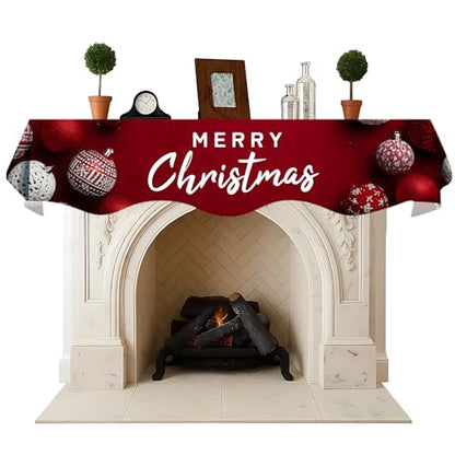 NYZE Christmas Mantel Scarf 60 x 17 Inch Fireplace Mantel Scarf Cover Decoration for Christmas Fireplace Scarf Shelf Top Runner Holiday Winter Home Decor - size: 60 x 17 in, style: Merry Christmas 3