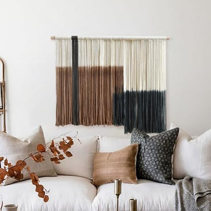 Macrame Wall Hanging Hand Dyed Woven Cotton Gradient Fiber Art 27"W*19"L - color: Brown, size: 27"W*19"L