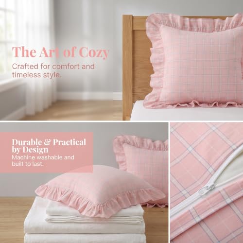 Mywinlle Blush Pink Plaid Ruffle Throw Pillow Shams 18"x18" Set of 2 - color: Blush Pink Plaid, size: 18" x 18" (Pack of 2)