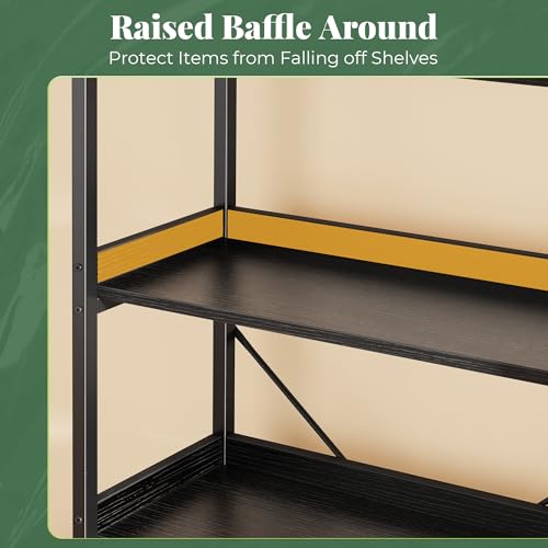 Huuger 5 Tier Bookshelf with 10 Open Shelves and Raised Baffle, Black - color: Black, size: 5 Tier