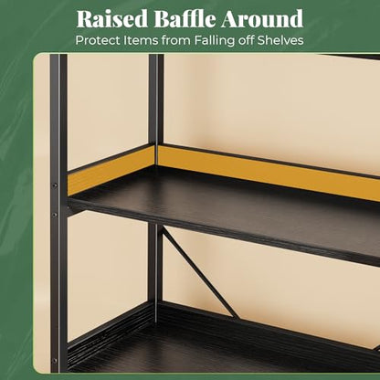 Huuger 5 Tier Bookshelf with 10 Open Shelves and Raised Baffle, Black - color: Black, size: 5 Tier