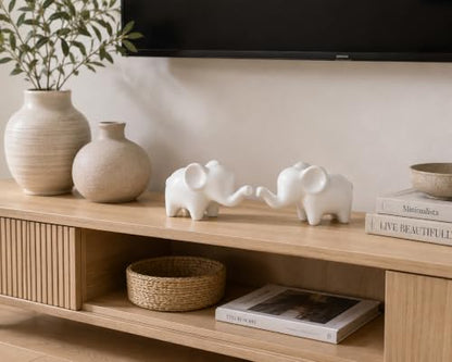 4 Inch White Ceramic Elephant Figurines Set of 2 - color: White