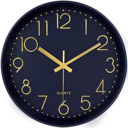 14Inch Navy Blue Silent Wall Clock Battery Operated Clocks for Home | Non-ticking Analog Clock with Tempered Glass & Large Numbers, Wall Clocks for Living Room, Bedroom, Office and Kitchen Decor - color: Dark Green, size: 14 Inch