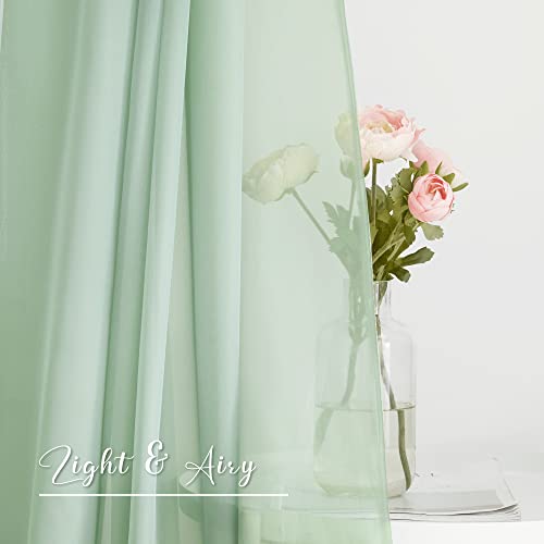 NICETOWN Voile Sheer Scarf Valances for Windows, 216" Extra Long Window Dressings for Anniversary/Wedding Design, Sage Green, 60" Wide, 2 Pieces - color: Sage Green