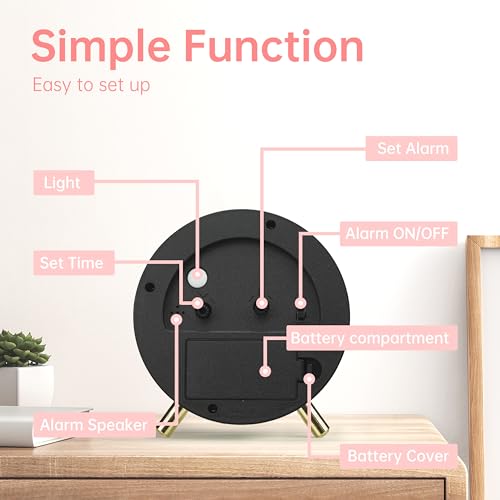 JALL Analog Alarm Clock, 4 inch Super Silent Non Ticking Small Clock with Night Light, Battery Operated, Simple Design, Easy Setting for Office, Bedroom, Bedside, Desk, Teens, Elders, Adult, Pink - color: Pink