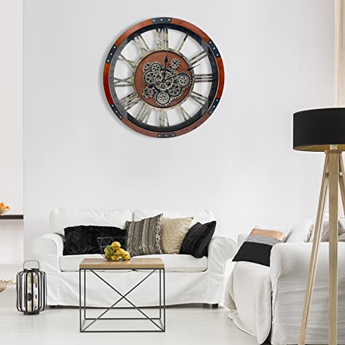 36" Original Moving Gears Wall Clock, Large Industrial Wall Clock for Living Room Decor,Oversized Wood Vintage Farmhouse Steampunk Rustic Clocks for Wall Decor,Black Walnut - color: Black Walnut, size: 90cm / 36 inch